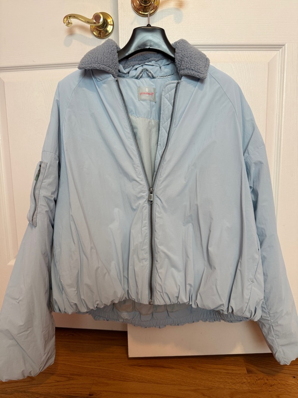 FP Movement by Free People Light Blue Puffer Jacket with Sherpa Collar